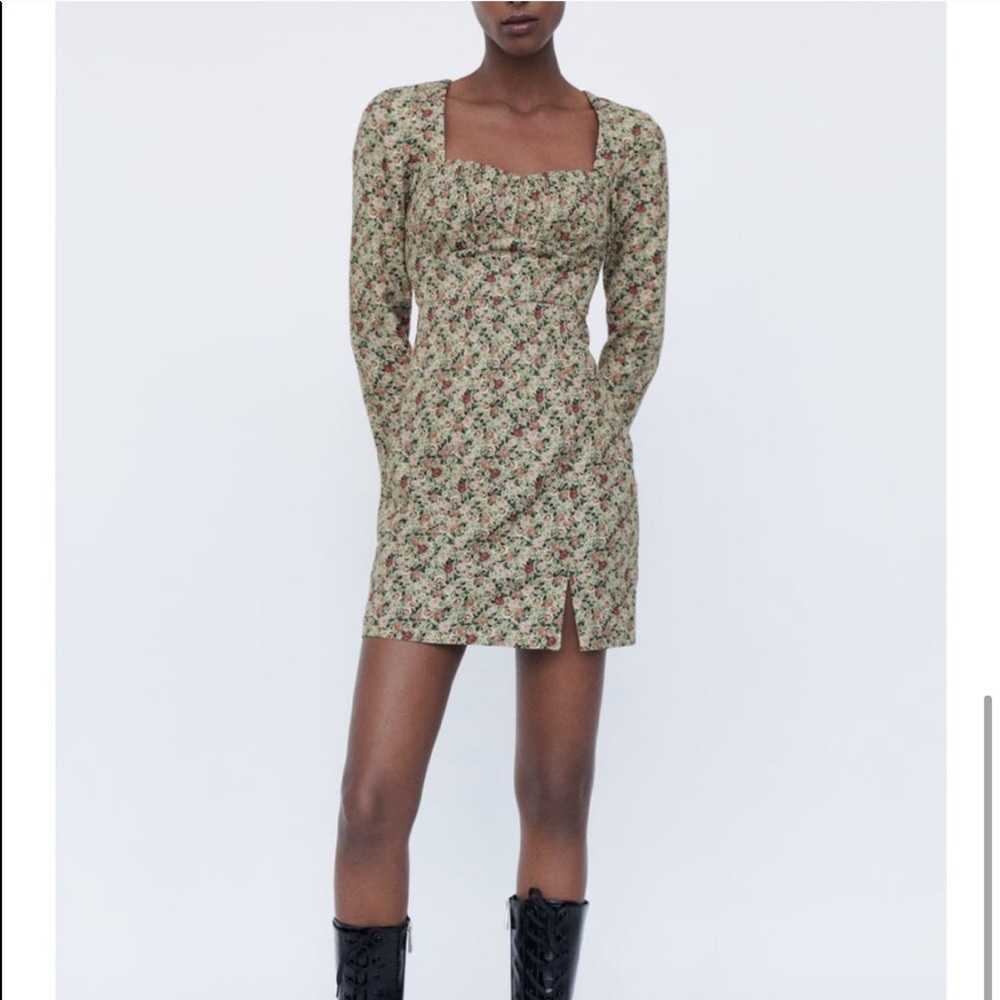Zara Floral Print Square Neck Mini Dress
